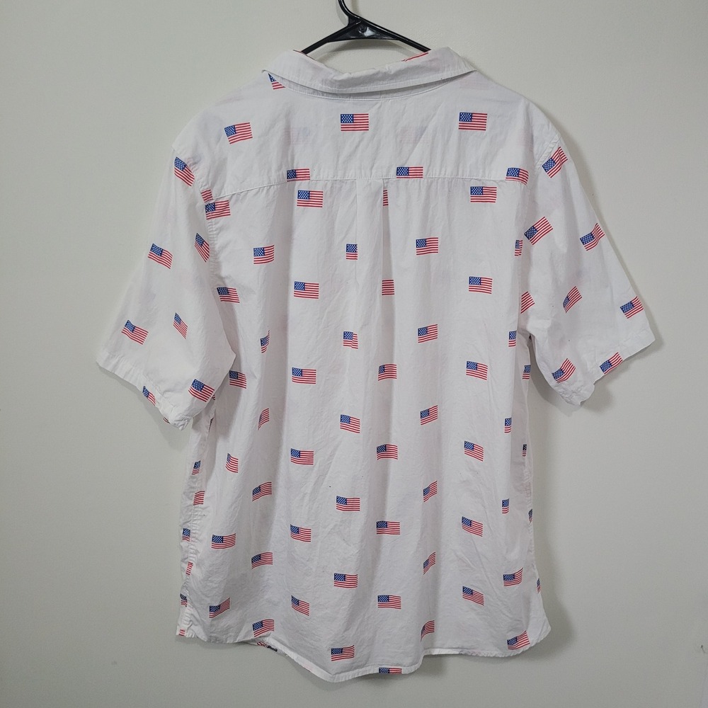 Mad Engine XXL Button Down Shirt White American Flag Print Short Sleeve Cotton - Picture 2 of 8